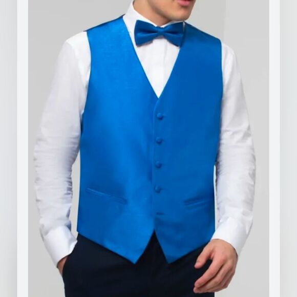 Men's Royal Blue Vest 5 Buttons Polyester/satin with bow tie Size S - Picture 1 of 10